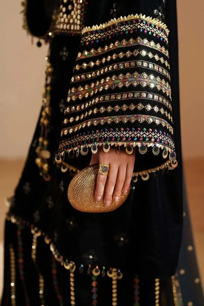 3 Piece Unstitched Heavy Embroidered Velvet Suit with Ready To Wear Four-sided Embroidered Chiffon Dupatta
