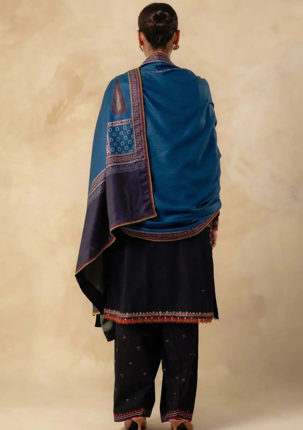 3 Piece Unstitched Heavy Embroidered Dhanak Suit with Printed Woolen Shawl