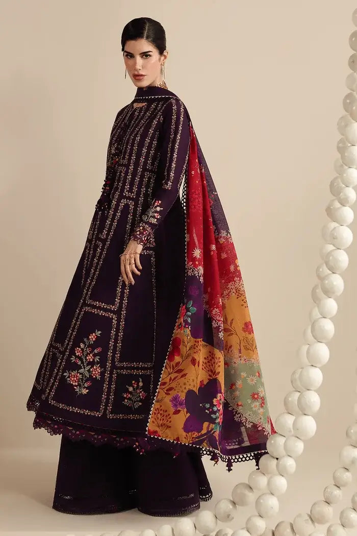 3 Piece Unstitched Heavy Embroidered Dhanak Suit with Printed Woolen Shawl