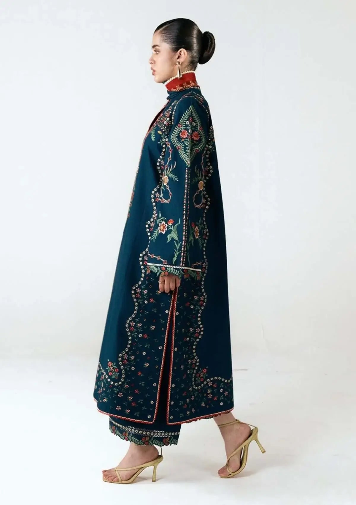 3 Piece Unstitched Heavy Embroidered Dhanak Suit with Printed Woolen Shawl