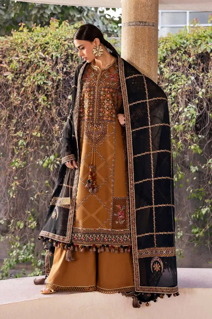 3 Piece Unstitched Heavy Embroidered Dhanak Suit with Four-sided Embroidered Dhanak Wool Shawl