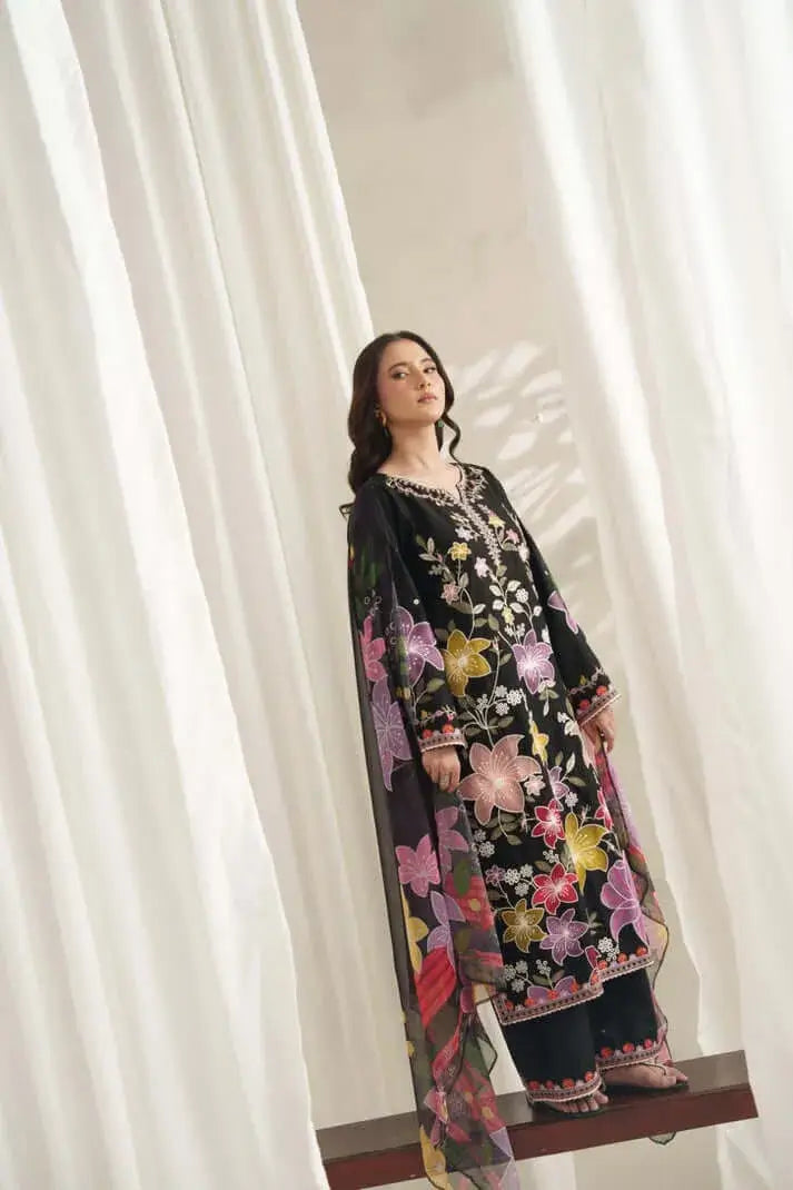 3 Piece Unstitched Heavy Embroidered Dhanak Suit with Printed Woolen Shawl