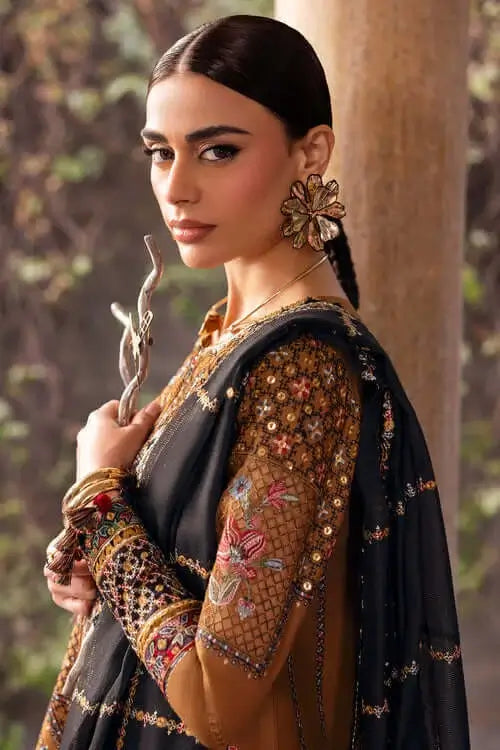 3 Piece Unstitched Heavy Embroidered Dhanak Suit with Four-sided Embroidered Dhanak Wool Shawl