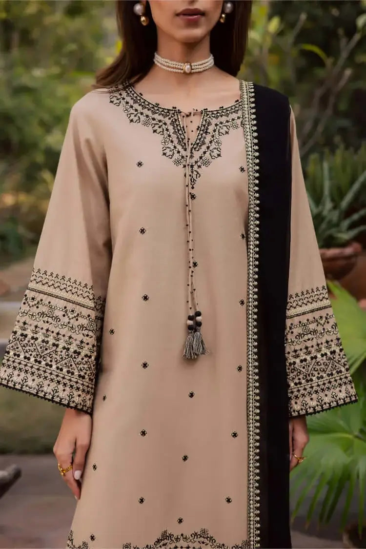 3 Piece Unstitched Heavy Embroidered Dhanak Suit with Heavy Embroidered Dhanak Wool Shawl