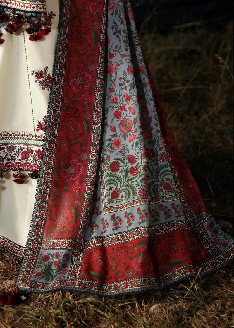 3 Piece Unstitched Heavy Embroidered Dhanak Suit with Printed Woolen Shawl