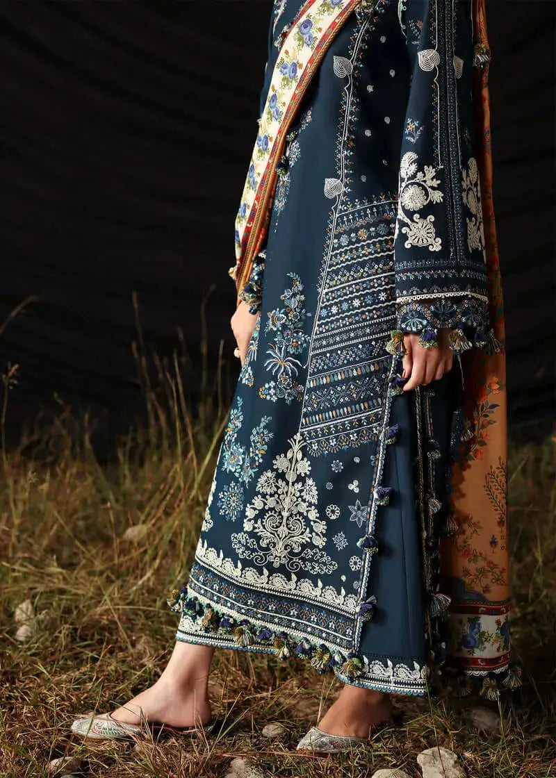 3 Piece Unstitched Heavy Embroidered Dhanak Suit with Printed Woolen Shawl