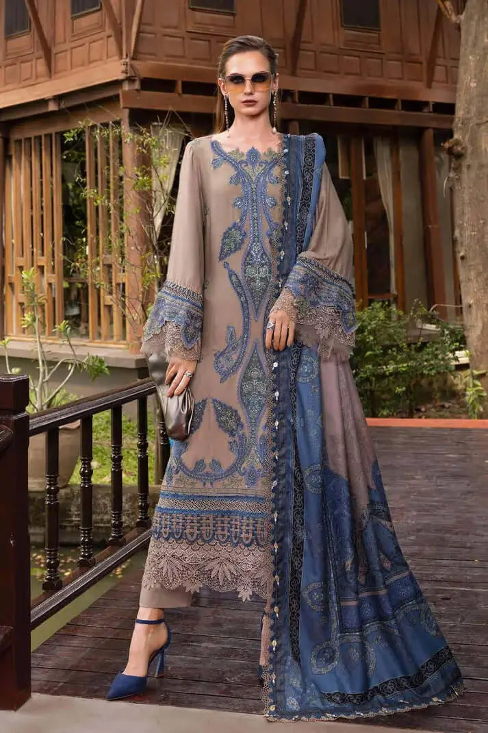 3 Piece Unstitched Heavy Embroidered Dhanak Suit with Printed Woolen Shawl
