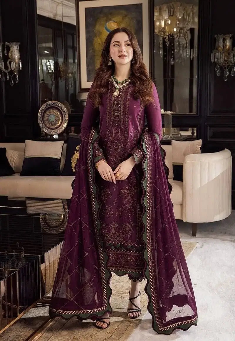 3 Piece Unstitched Heavy Embroidered Dhanak Suit with Four-sided Embroidered Chiffon Dupatta