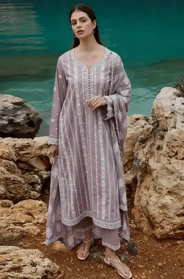 3 Piece Unstitched Heavy Embroidered Dhanak Suit with Printed Woolen Shawl