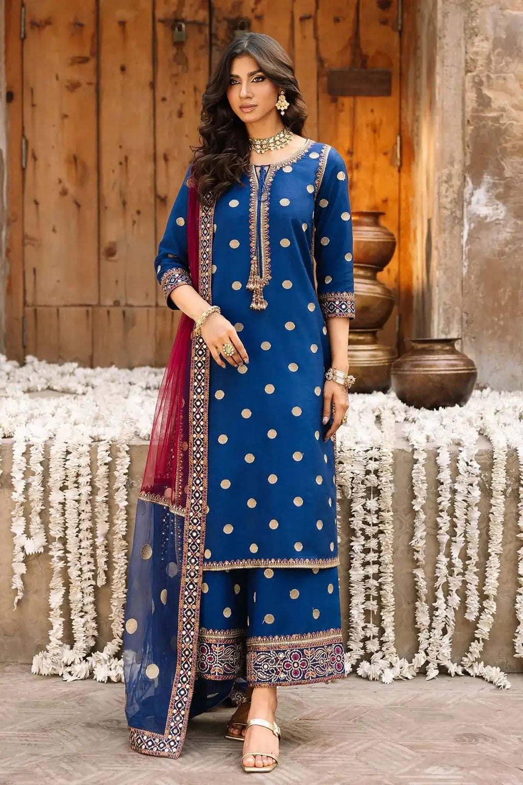 3 Piece Unstitched Heavy Embroidered Dhanak Suit with Four-sided Ready to Wear Embroidered Organza Dupatta