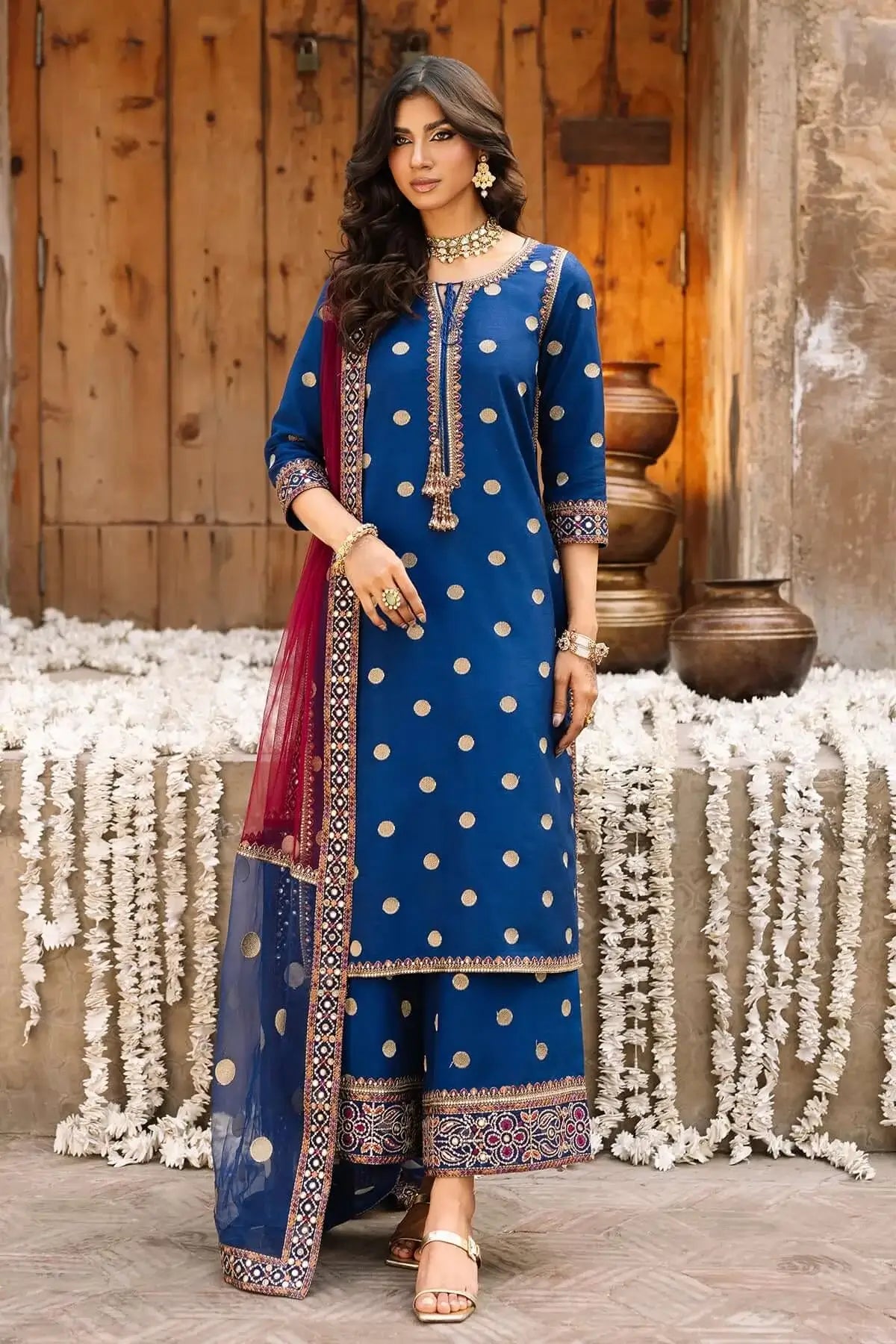 3 Piece Unstitched Heavy Embroidered Dhanak Suit with Four-sided Ready to Wear Embroidered Organza Dupatta