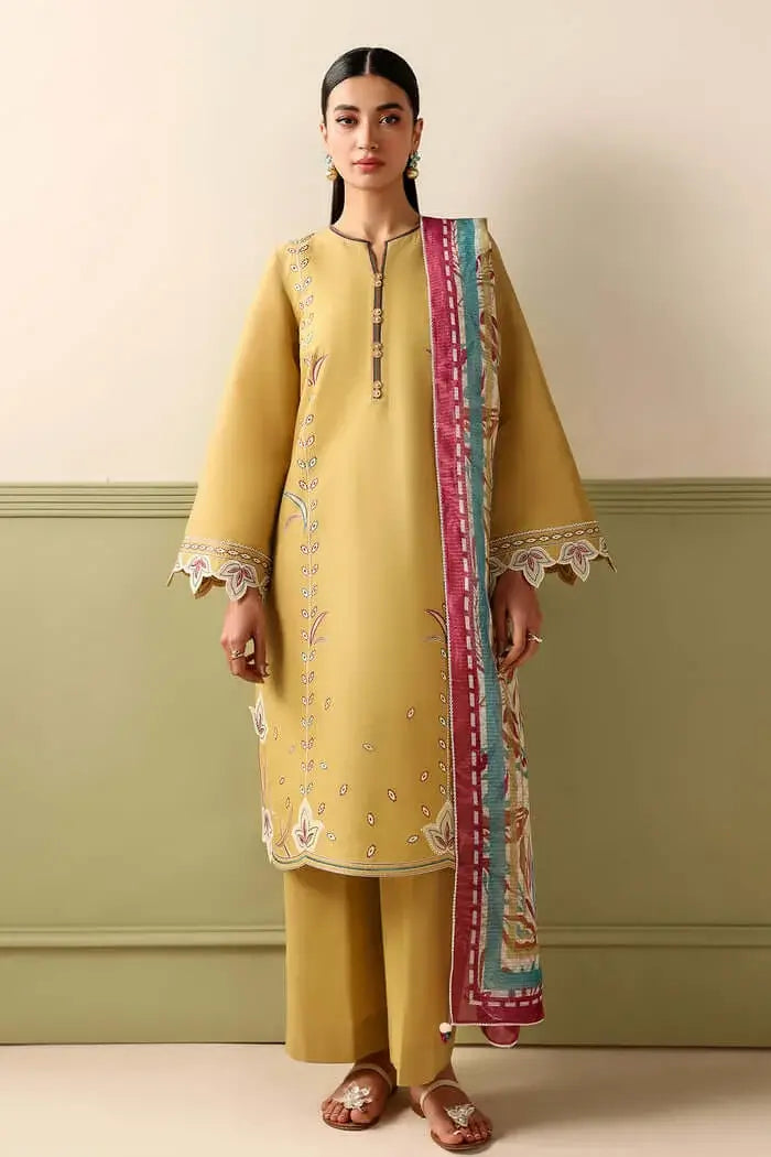 3 Piece Unstitched Heavy Embroidered Dhanak Suit with Printed Woolen Shawl
