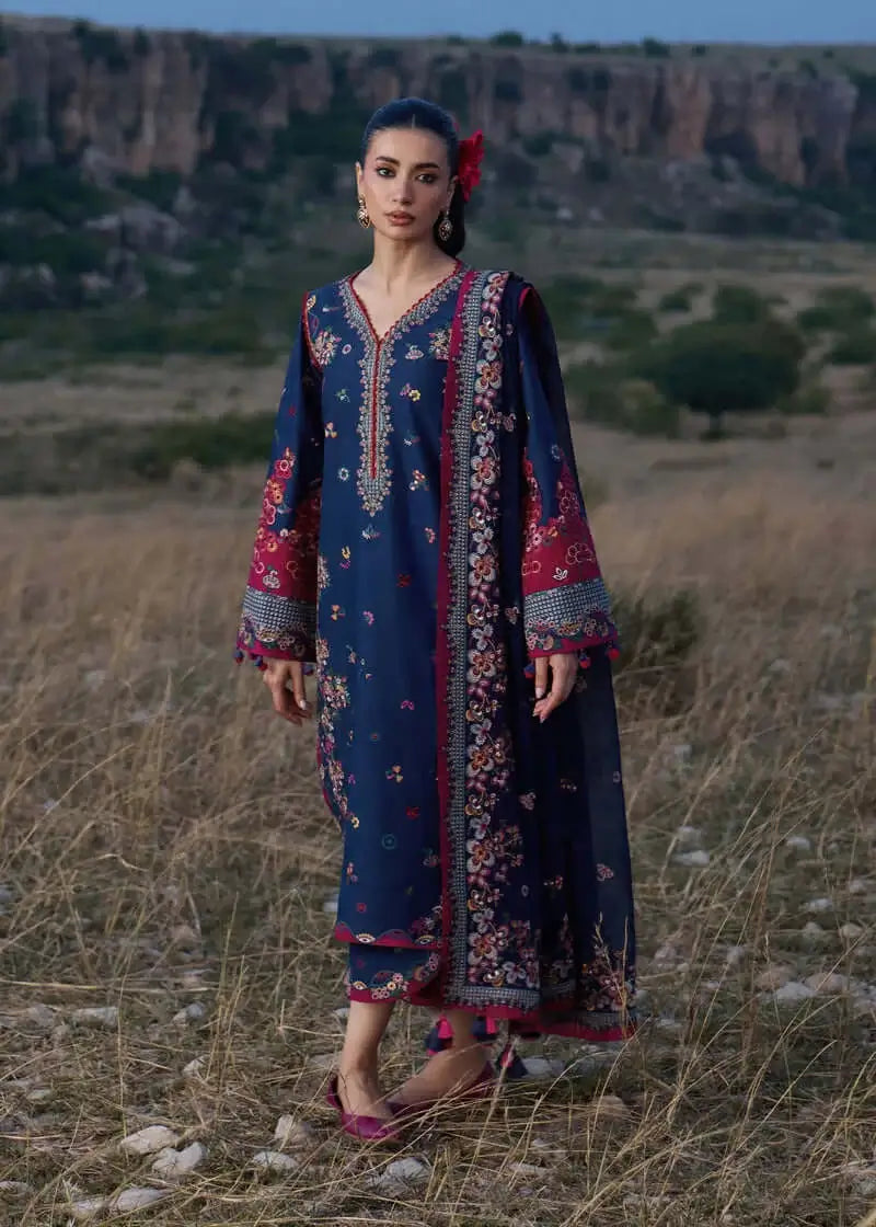 3 Piece Unstitched Heavy Embroidered Dhanak Suit with Four-sided Embroidered Chiffon Dupatta