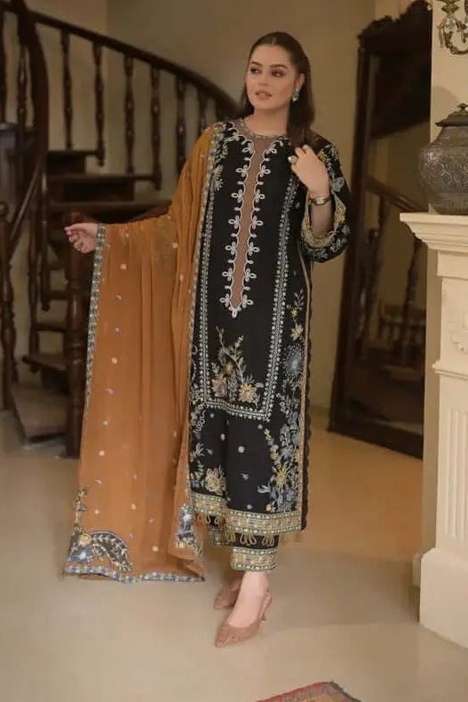 3 Piece Unstitched Heavy Embroidered Dhanak Suit with Four-sided Ready to Wear Embroidered Dhanak Shawl