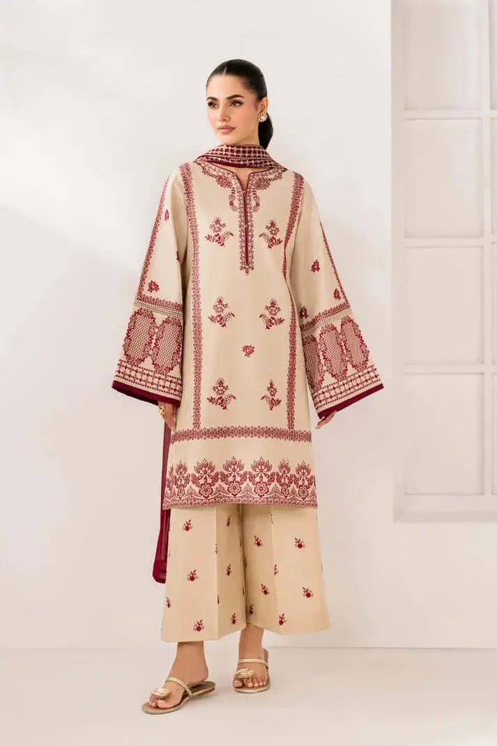 3 Piece Unstitched Heavy Embroidered Dhanak Suit with Four-sided Embroidered Dhanak Wool Shawl