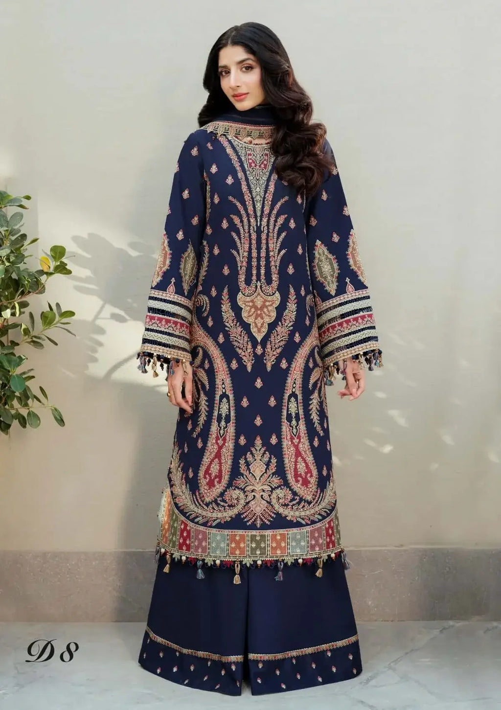 3 Piece Unstitched Heavy Embroidered Dhanak Suit with Four-sided Embroidered Chiffon Dupatta