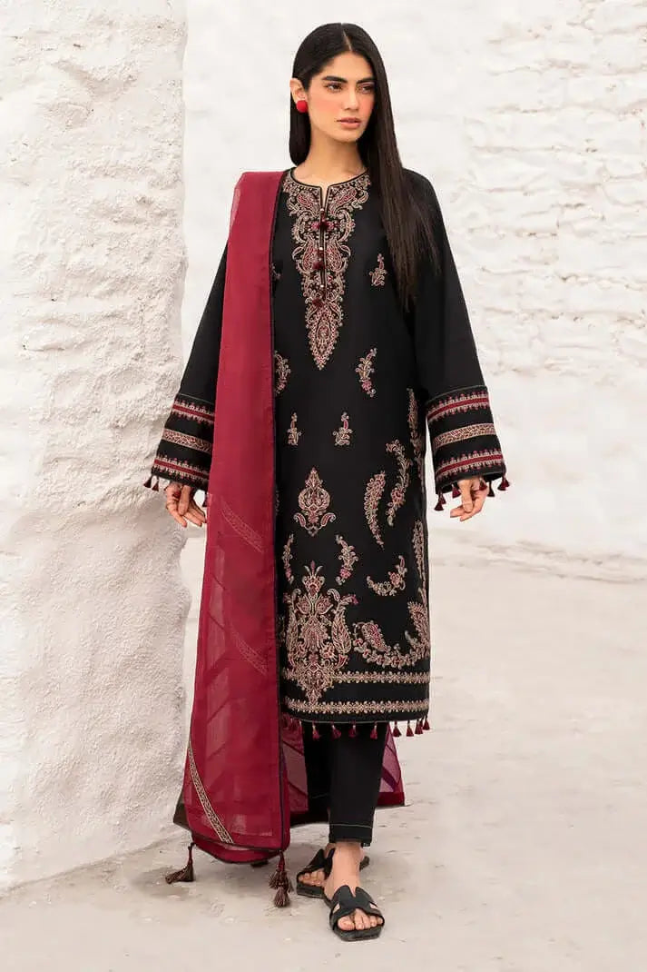 3 Piece Unstitched Heavy Embroidered Dhanak Suit with Printed Woolen Shawl