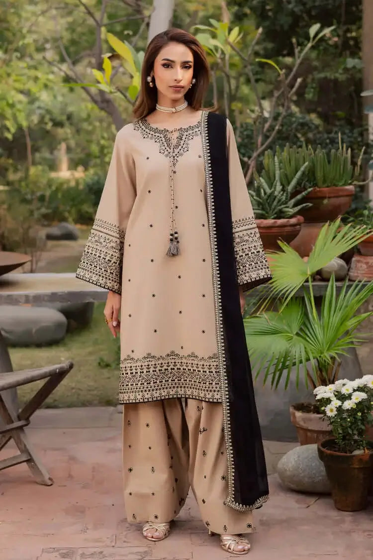 3 Piece Unstitched Heavy Embroidered Dhanak Suit with Heavy Embroidered Dhanak Wool Shawl