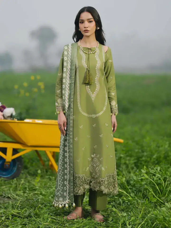 3 Piece Unstitched Heavy Embroidered Dhanak Suit with Printed Woolen Shawl