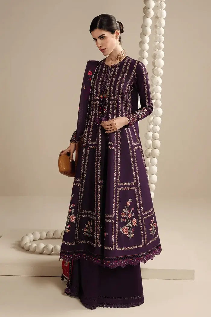 3 Piece Unstitched Heavy Embroidered Dhanak Suit with Printed Woolen Shawl