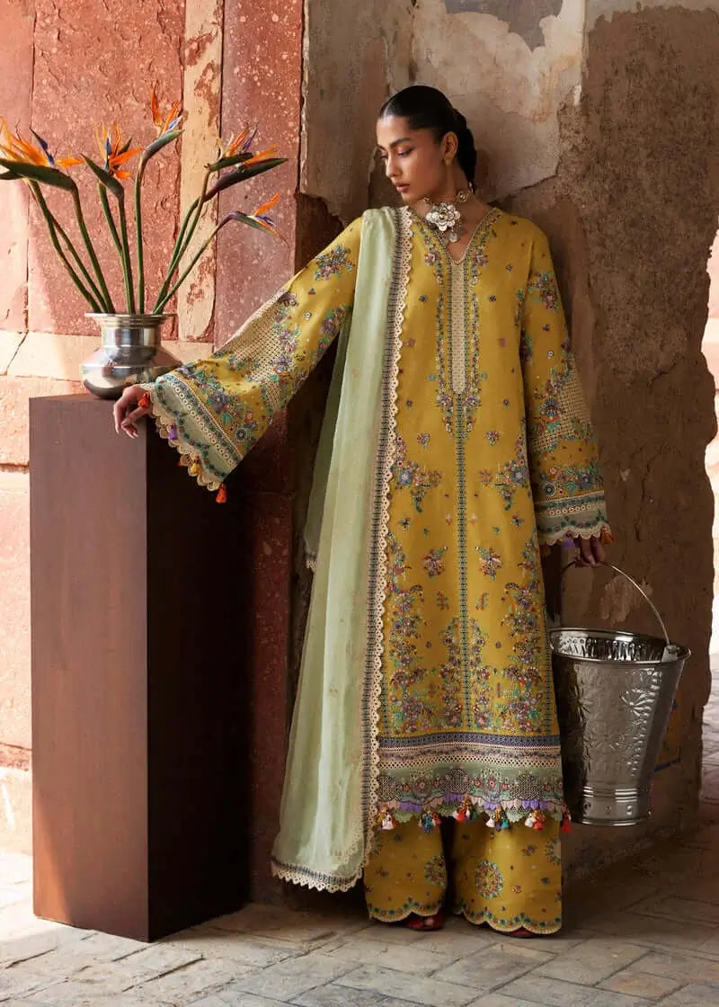 3 Piece Unstitched Heavy Embroidered Dhanak Suit with Four-sided Embroidered Chiffon Dupatta
