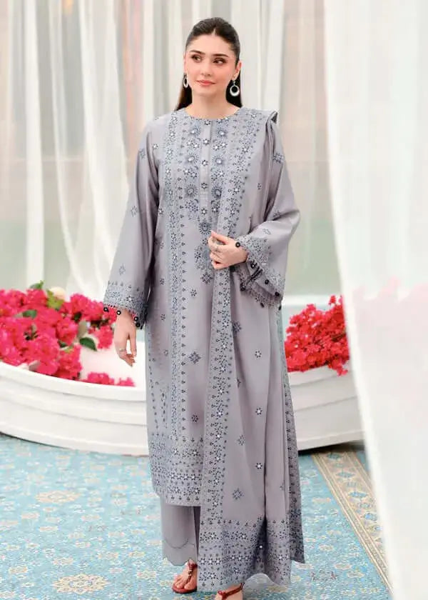 3 Piece Unstitched Heavy Embroidered Dhanak Suit with Four-sided Embroidered Dhanak Shawl