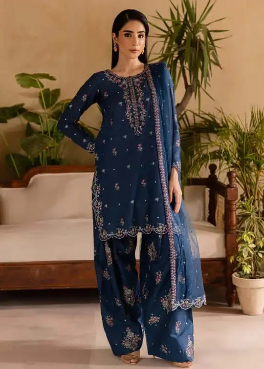 3 Piece Unstitched Heavy Embroidered Dhanak Suit with Four-sided Embroidered Chiffon Dupatta