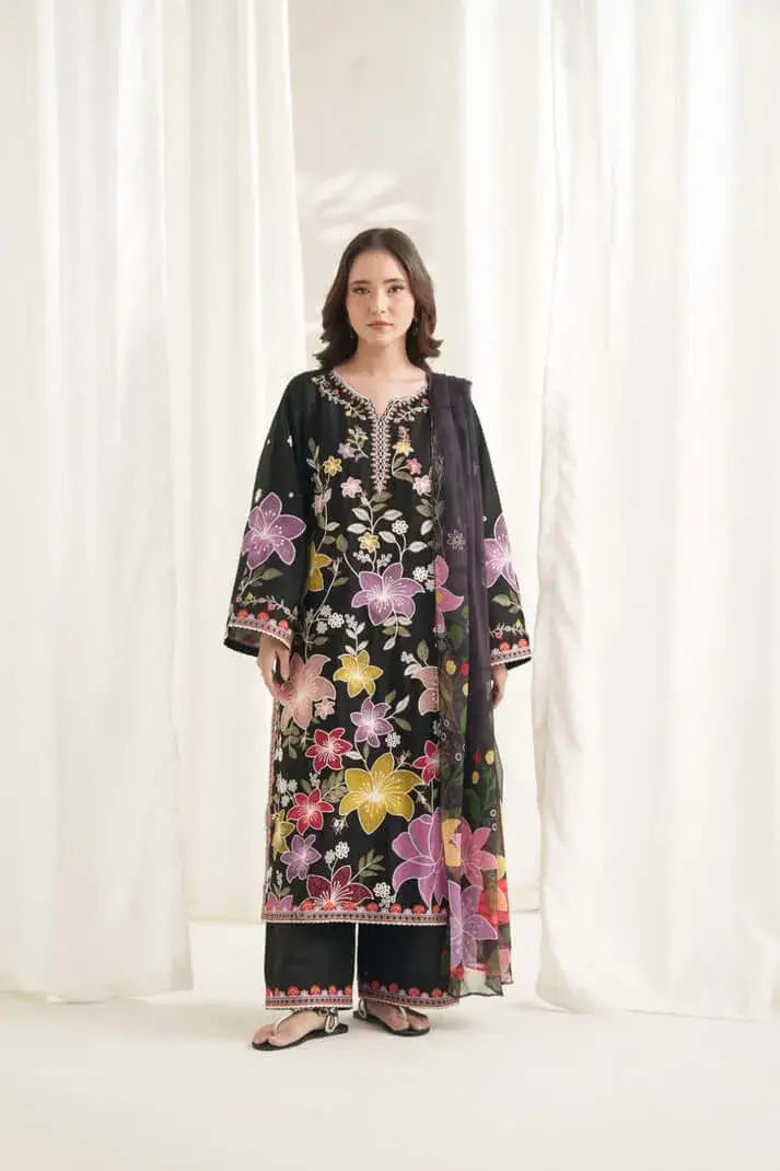 3 Piece Unstitched Heavy Embroidered Dhanak Suit with Printed Woolen Shawl