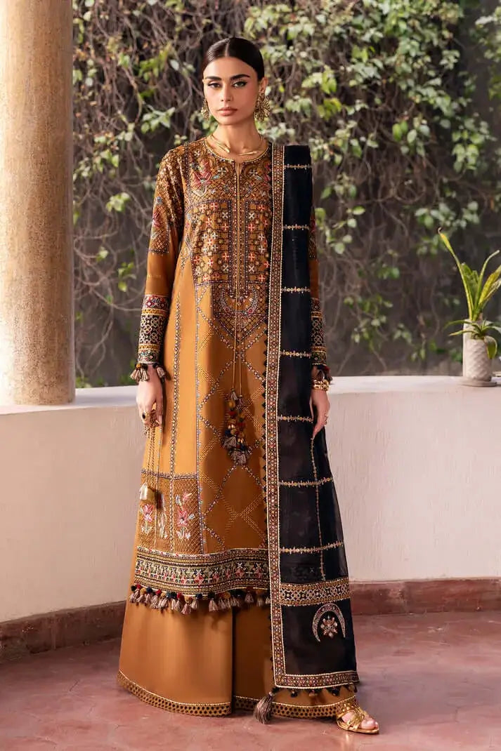 3 Piece Unstitched Heavy Embroidered Dhanak Suit with Four-sided Embroidered Dhanak Wool Shawl