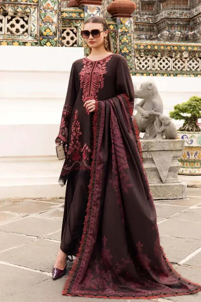 3 Piece Unstitched Heavy Embroidered Dhanak Suit with Printed Woolen Shawl