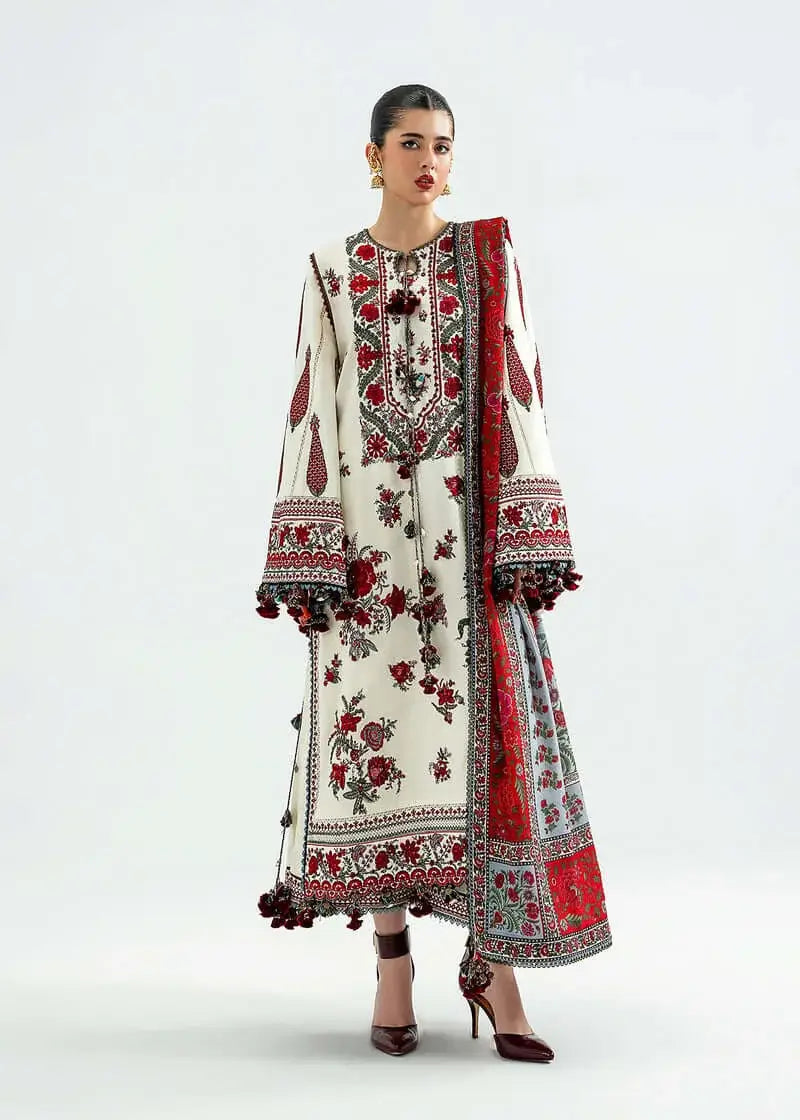 3 Piece Unstitched Heavy Embroidered Dhanak Suit with Printed Woolen Shawl