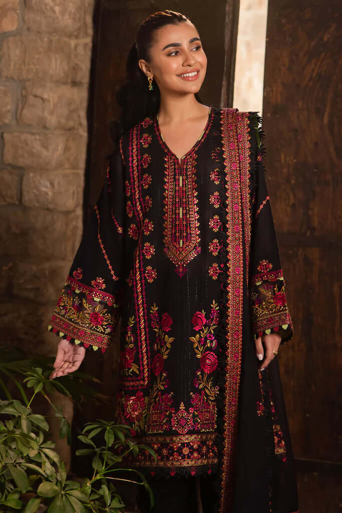 3 Piece Unstitched Heavy Embroidered Dhanak Suit with Heavy Embroidered Dhanak Shawl