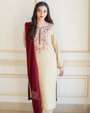 3 Piece Unstitched Heavy Embroidered Dhanak Suit with Heavy Embroidered Dhanak Shawl