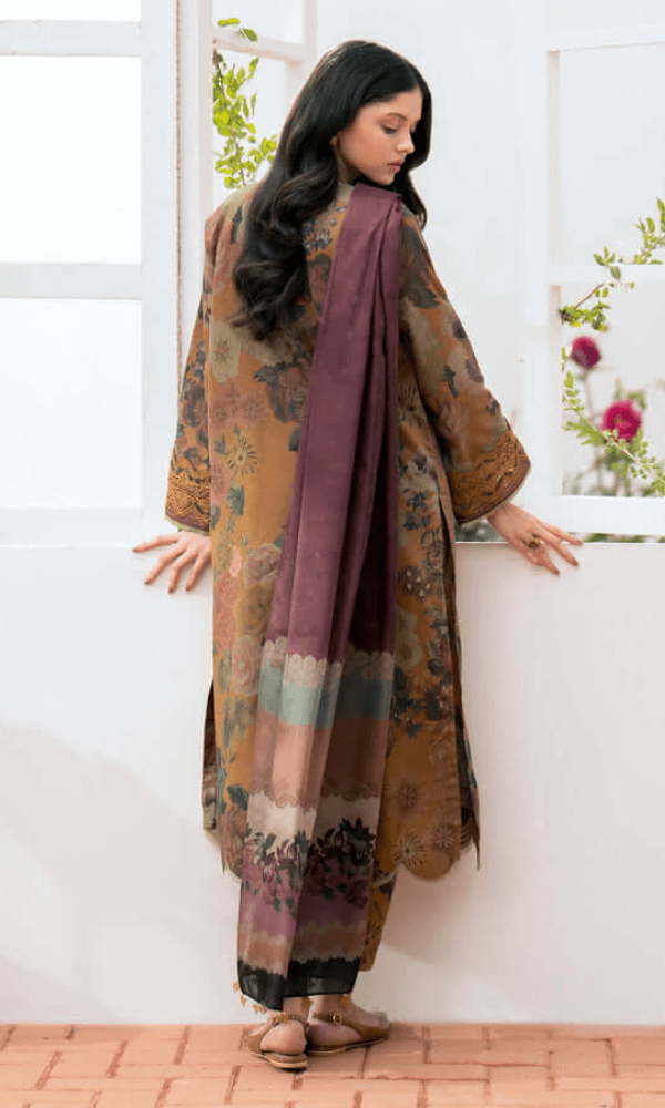 3 Piece Unstitched Embroidered Khaddar Suit with Printed Khaddar Shawl