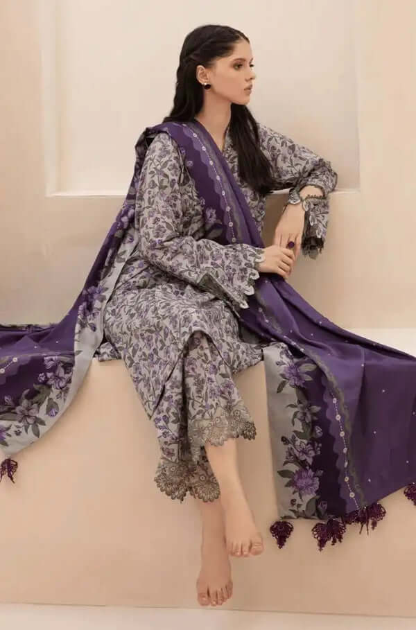 3 Piece Unstitched Digital Printed Khaddar Suit with Printed Khaddar Shawl