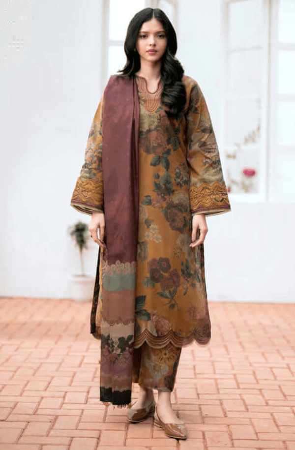 3 Piece Unstitched Embroidered Khaddar Suit with Printed Khaddar Shawl