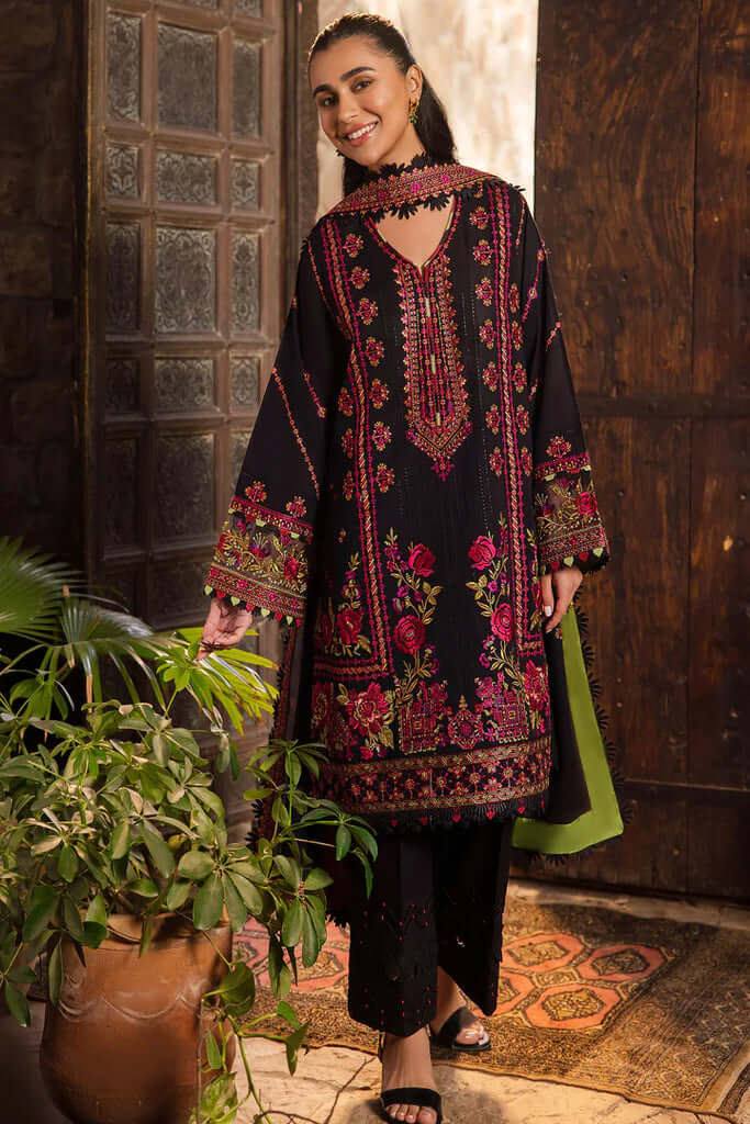 3 Piece Unstitched Heavy Embroidered Dhanak Suit with Heavy Embroidered Dhanak Shawl