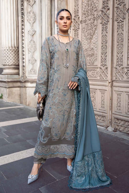 3 Piece Unstitched Heavy Embroidered Dhanak Suit with Heavy Embroidered Dhanak Shawl