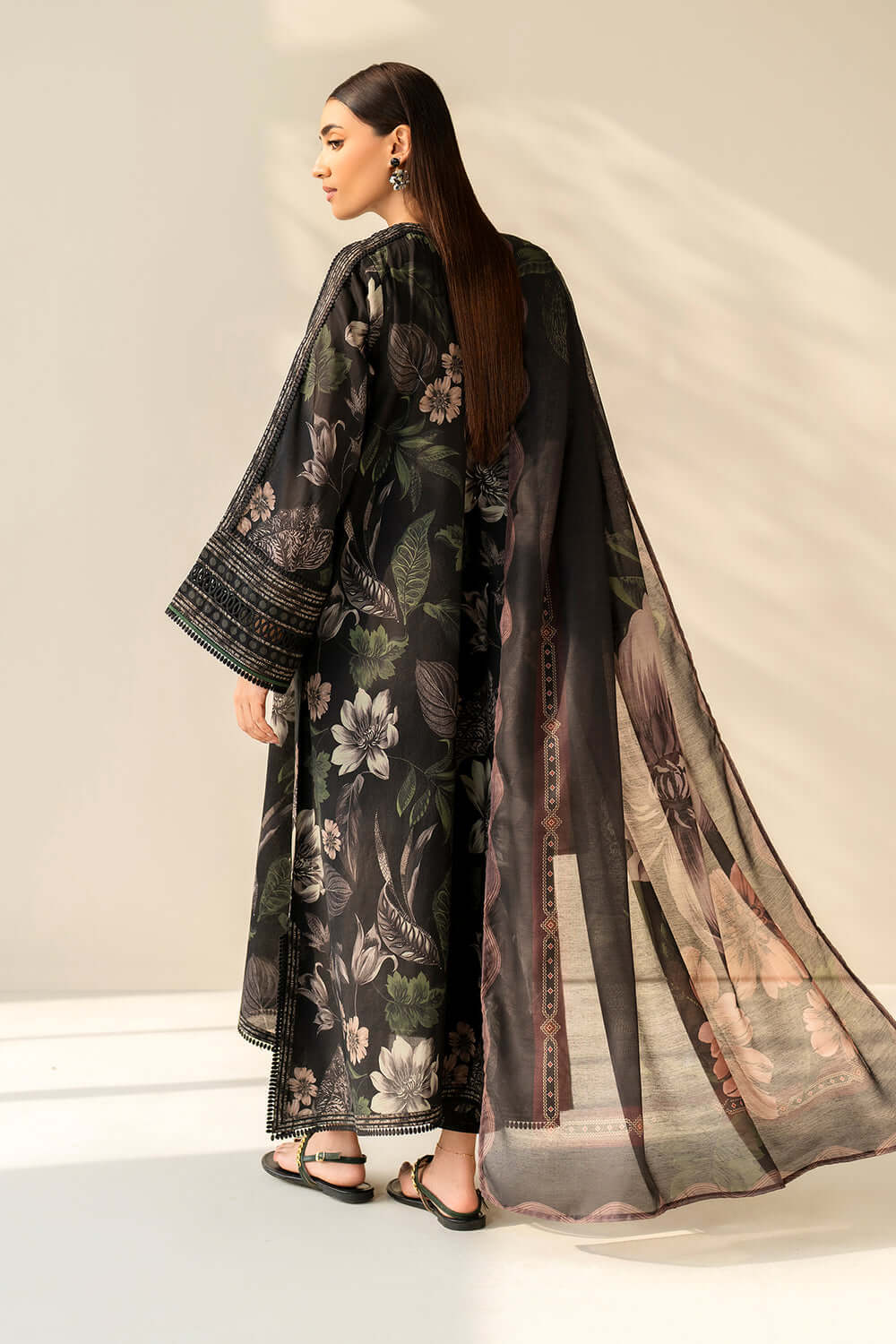 3 Piece Unstitched Embroidered Khaddar Suit with Printed Khaddar Shawl