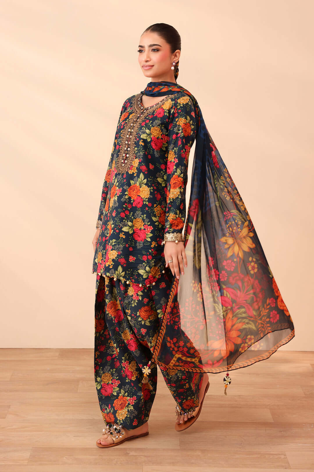3 Piece Unstitched Embroidered Khaddar Suit with Printed Khaddar Shawl