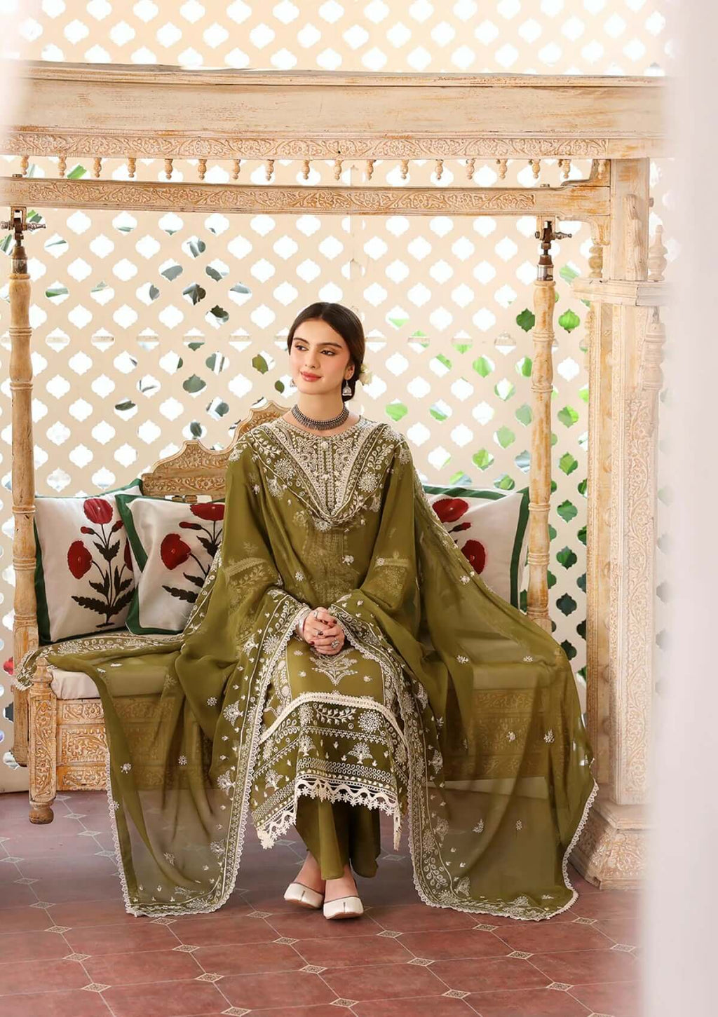 3 Piece Unstitched Heavy Embroidered Dhanak Suit with Heavy Embroidered Dhanak Shawl