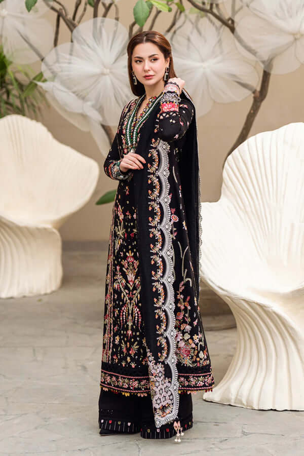 3 Piece Unstitched Heavy Embroidered Dhanak Suit with Four-sided Embroidered Chiffon Dupatta