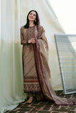 3 Piece Unstitched Heavy Embroidered Dhanak Suit with Printed Woolen Shawl with Four-sided Lace