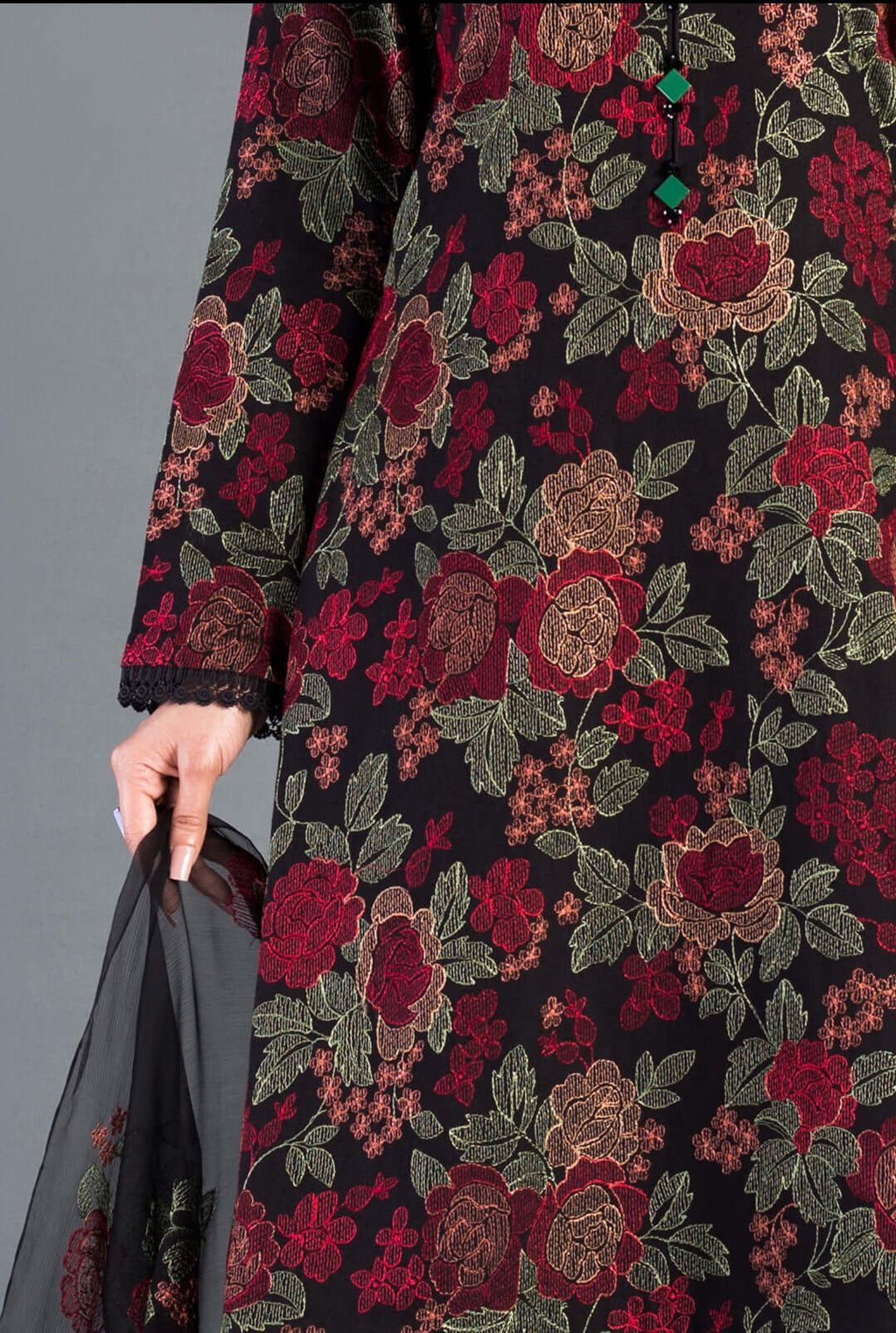 3 Piece Unstitched Heavy Embroidered Pure Lawn Suit With Heavy Embroidered Bamber Chiffon Dupatta