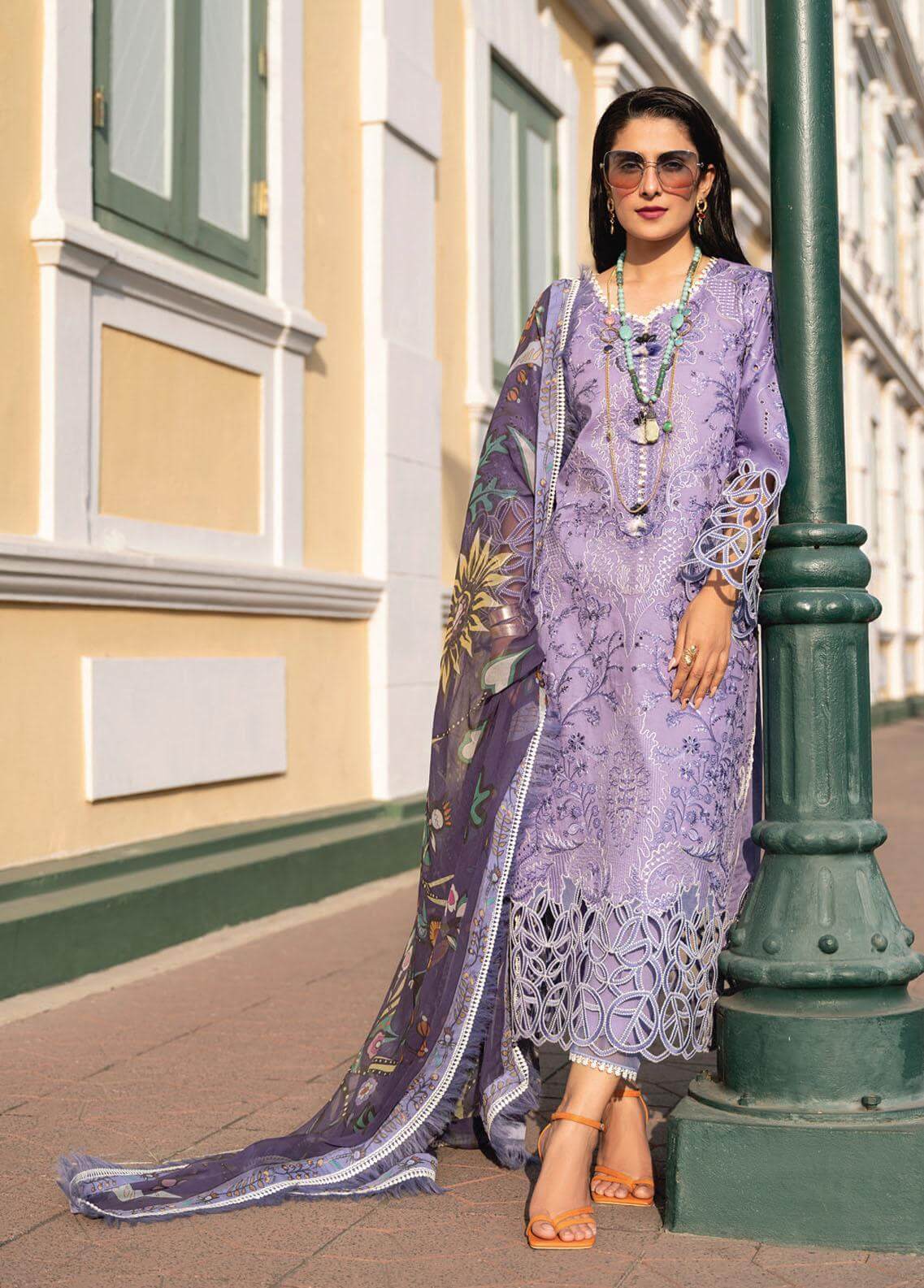 3 Piece Unstitched Heavy Embroidered Pure Lawn Suit With Digital Printed Silk Dupatta